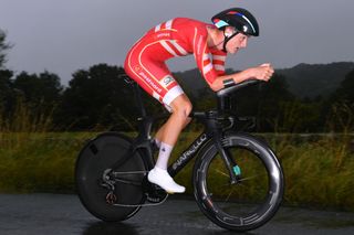 Denmark's Mathias Norsgaard competes in the under-23 individual time trial at the 2019 UCI Road World Championships