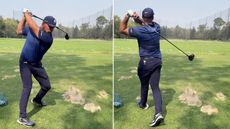 Screenshots of Bryson DeChambeau hitting a drive 