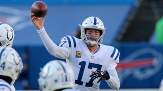 Philip Rivers throwing a pass for the Indianapolis Colts in his last NFL appearance on January 9, 2021