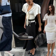 A collage showing stylish women wearing the best shoes to wear with skirts in 2026.
