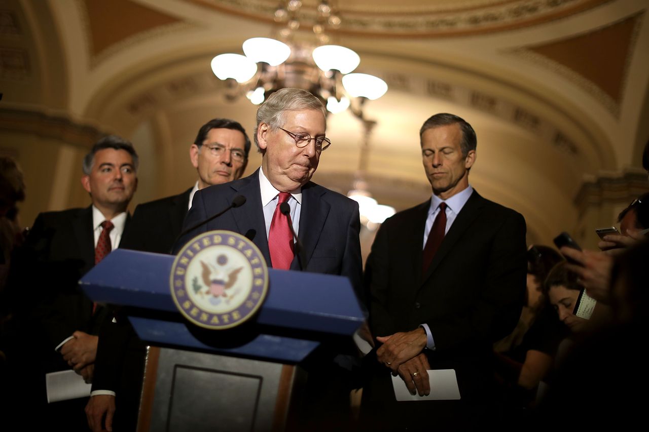 Senate Majority Leader Mitch McConnell and fellow Republican senators.