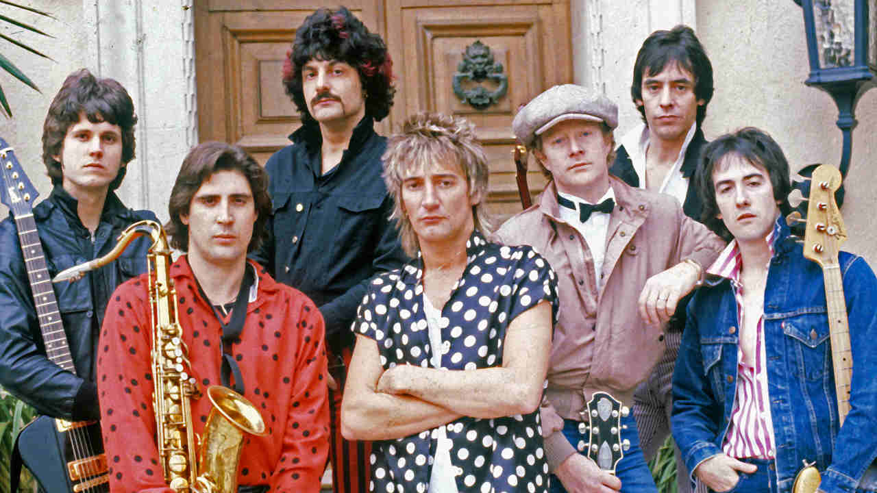 Rod Stewart&amp;lsquo;s band posing for a photograph in the late 70s