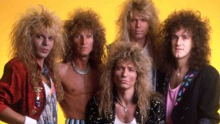 Whitesnake posing for a photograph in 1987