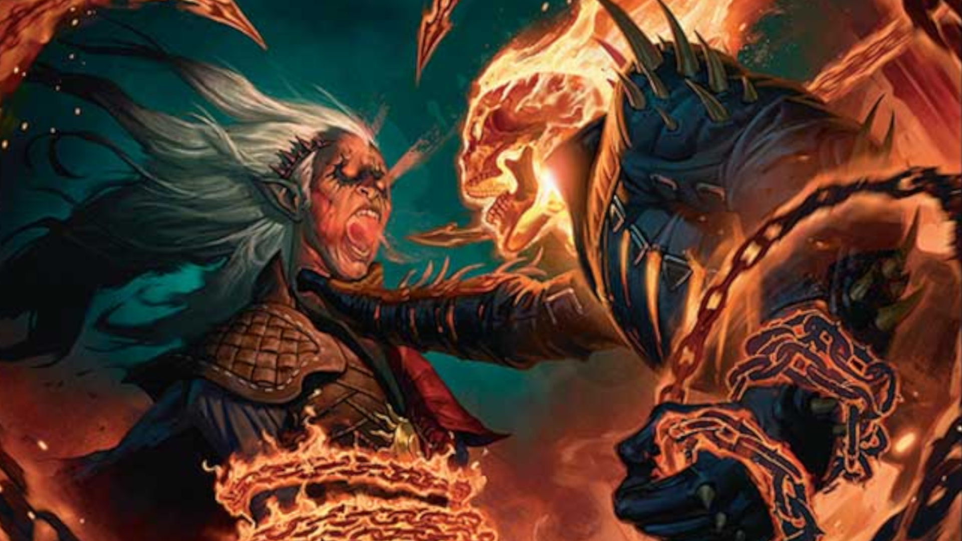 Ghost Rider holds Malekith by the throat and forces the Penance Stare upon him