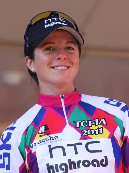 Evelyn Stevens (HTC-Highroad) on the podium after the stage.