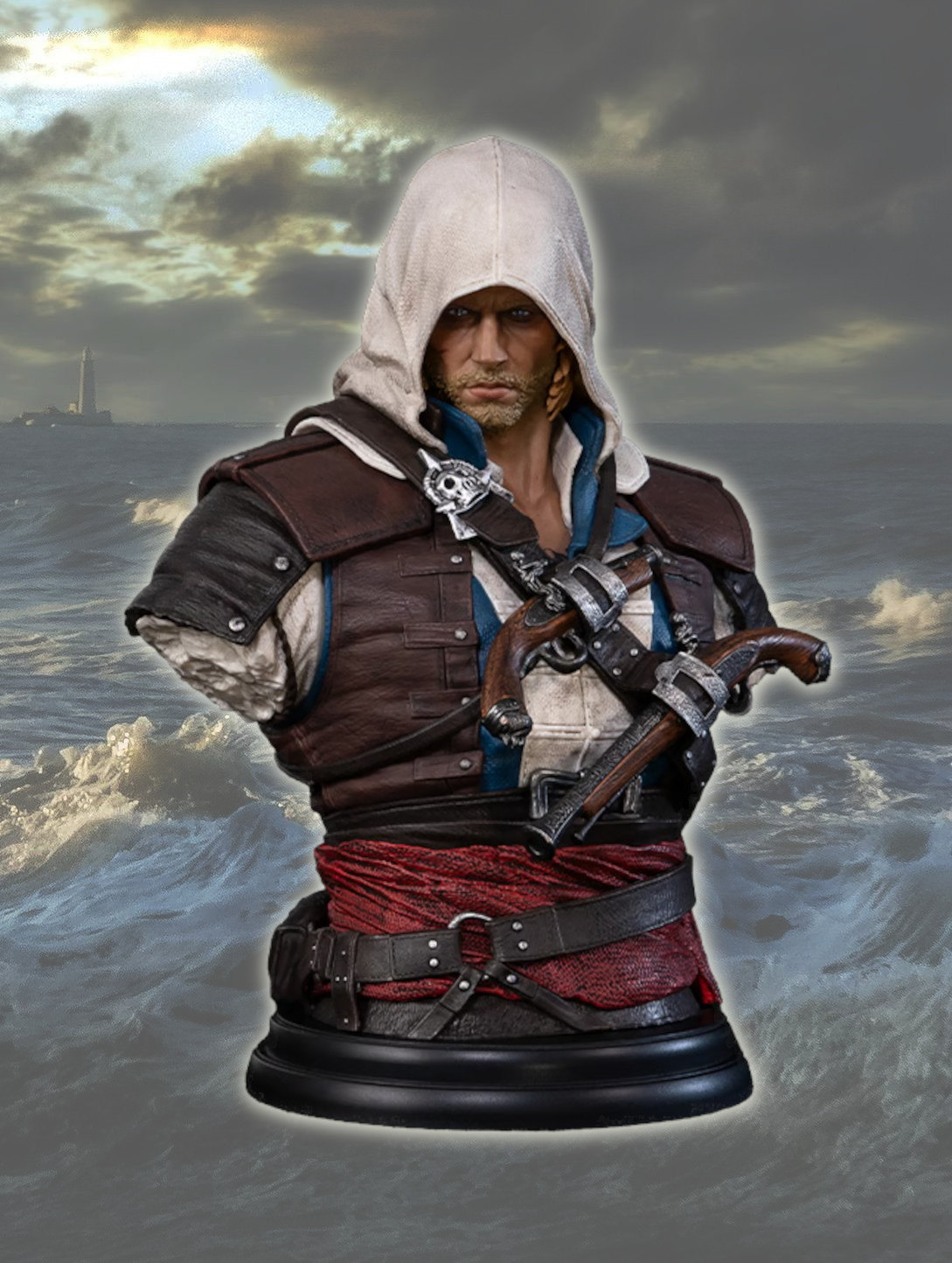 Edward Kenway from Assassin's Creed Black Flag bust on a sea background