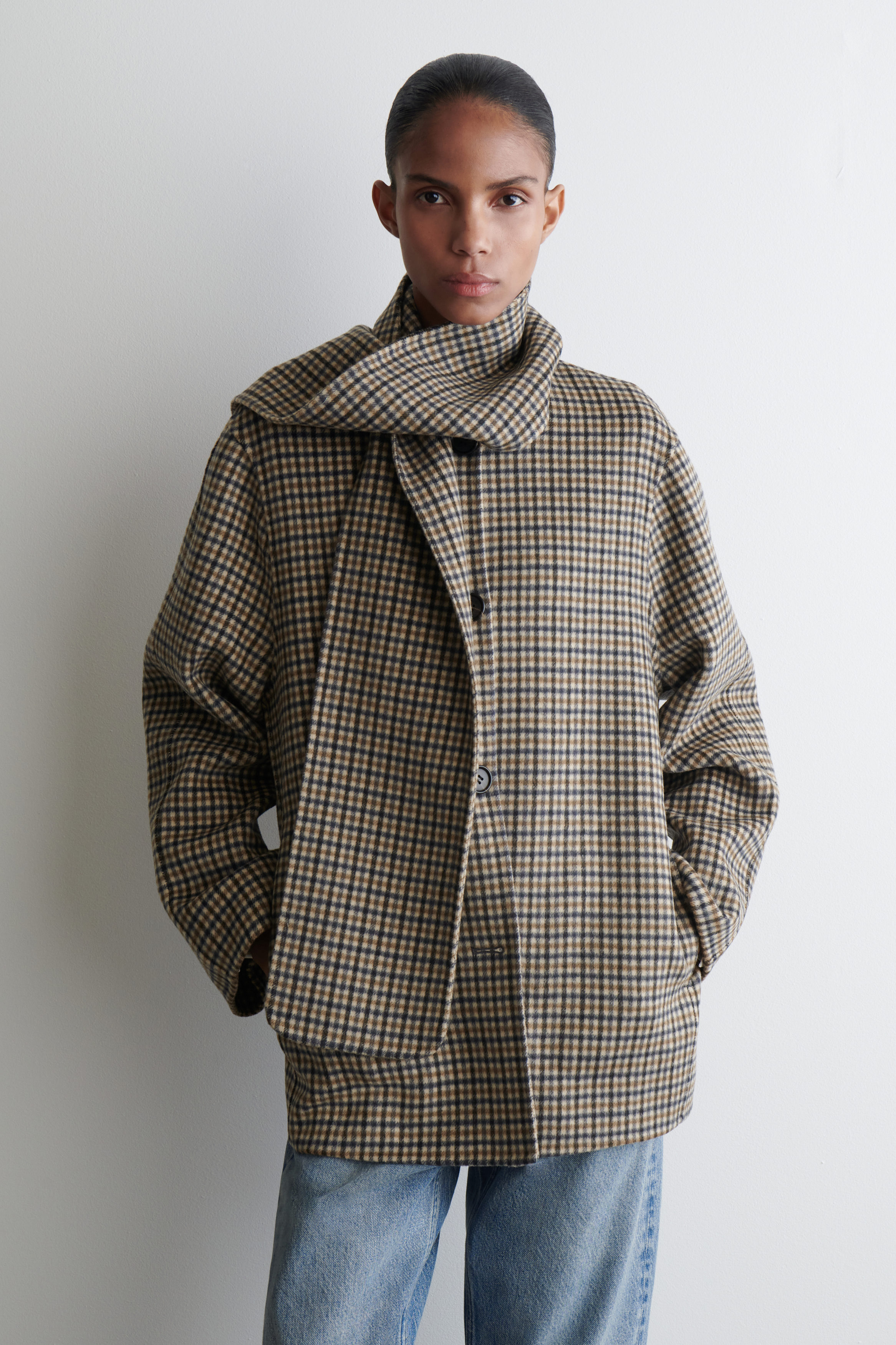 Double-Faced Wool Scarf Short Jacket