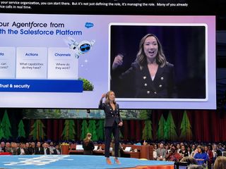 Clara Shih, CEO of Salesforce AI, pictured on the keynote stage at Dreamforce 2024, live in San Francisco.