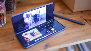 A photo of the Samsung Galaxy Z Fold 4 foldable Android phone
