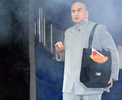 Dr. EVIL made an entrance to show off his old computer.