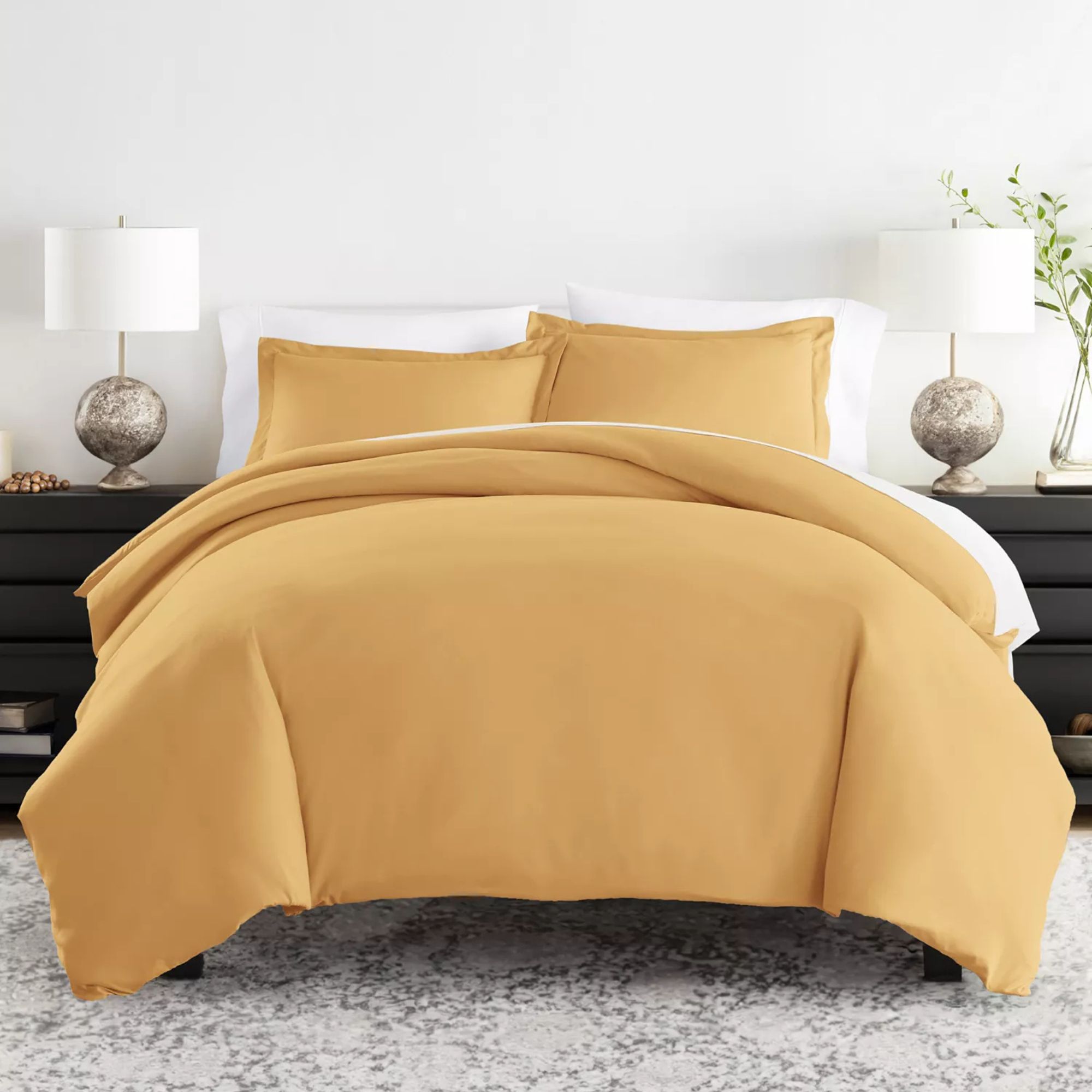 Double Brushed Solid Duvet Cover Set, King/California King (Gold)