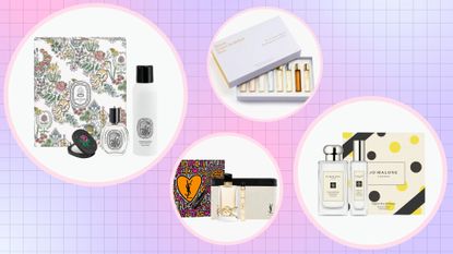 Nordstrom perfume deals: picture gift sets from Diptyque, YSL, Jo Malone and Maison Francis Kurdjian / in a pink and blue template