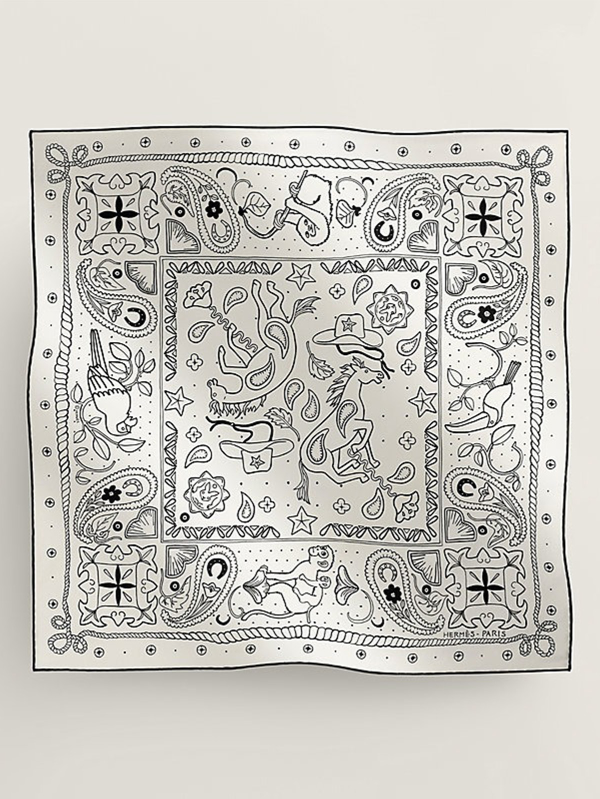White and black silk Hermes scarf