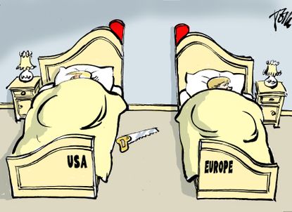 Political cartoon U.S. Trump NATO Europe foreign relations