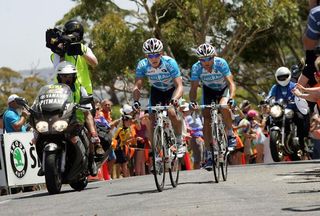 Luke Roberts (right) and Thomas Rohregger are first over Wickhams Hill