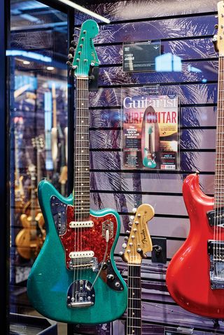 Guitarist even makes it into the surf guitar exhibit. The green sparkle ’62 Jag on display once graced the cover