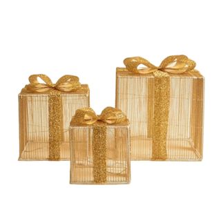 Set of 3 light-up presents in gold