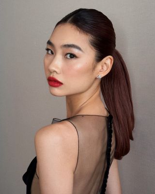 party hairstyles Hoyeon Jung low ponytail