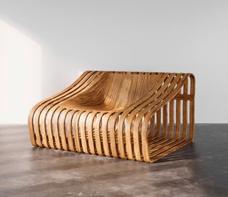 Seat made of bent slats of wood by Mimi Shodeinde