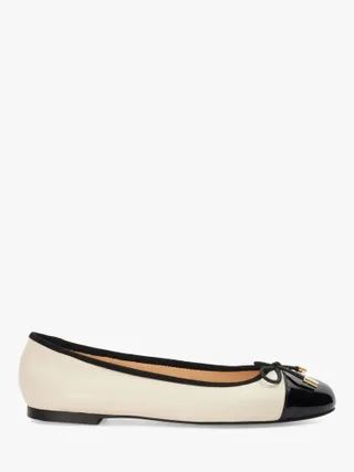 Dune Highest Leather Contrast Ballet Pumps, Cream