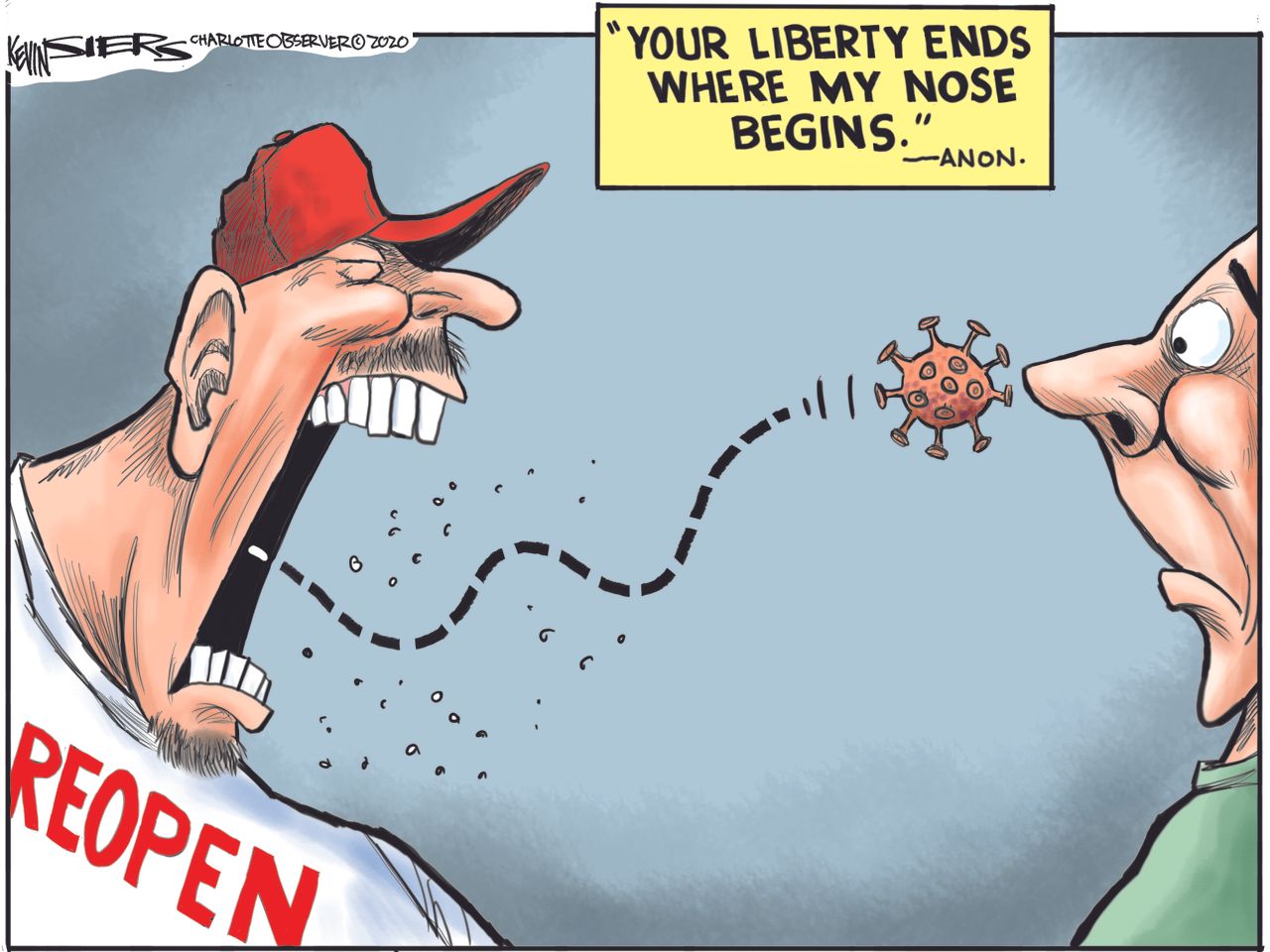 Editorial Cartoon U.S. coronavirus liberty social distancing