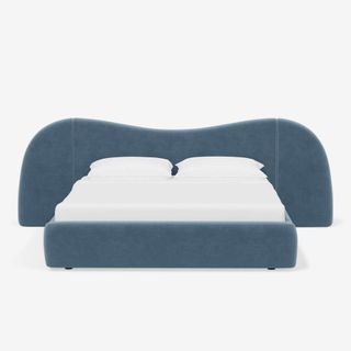 lulu and georgia blue velvet bed with extended headboard