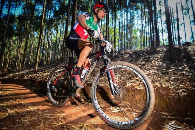 Former UCI MTB Marathon World Champion Christoph Sauser ended in third place at the 2014 UCI MTB Marathon World Championships after a mechanical stunted his title charge held at the Cascades MTB Park on Sunday.