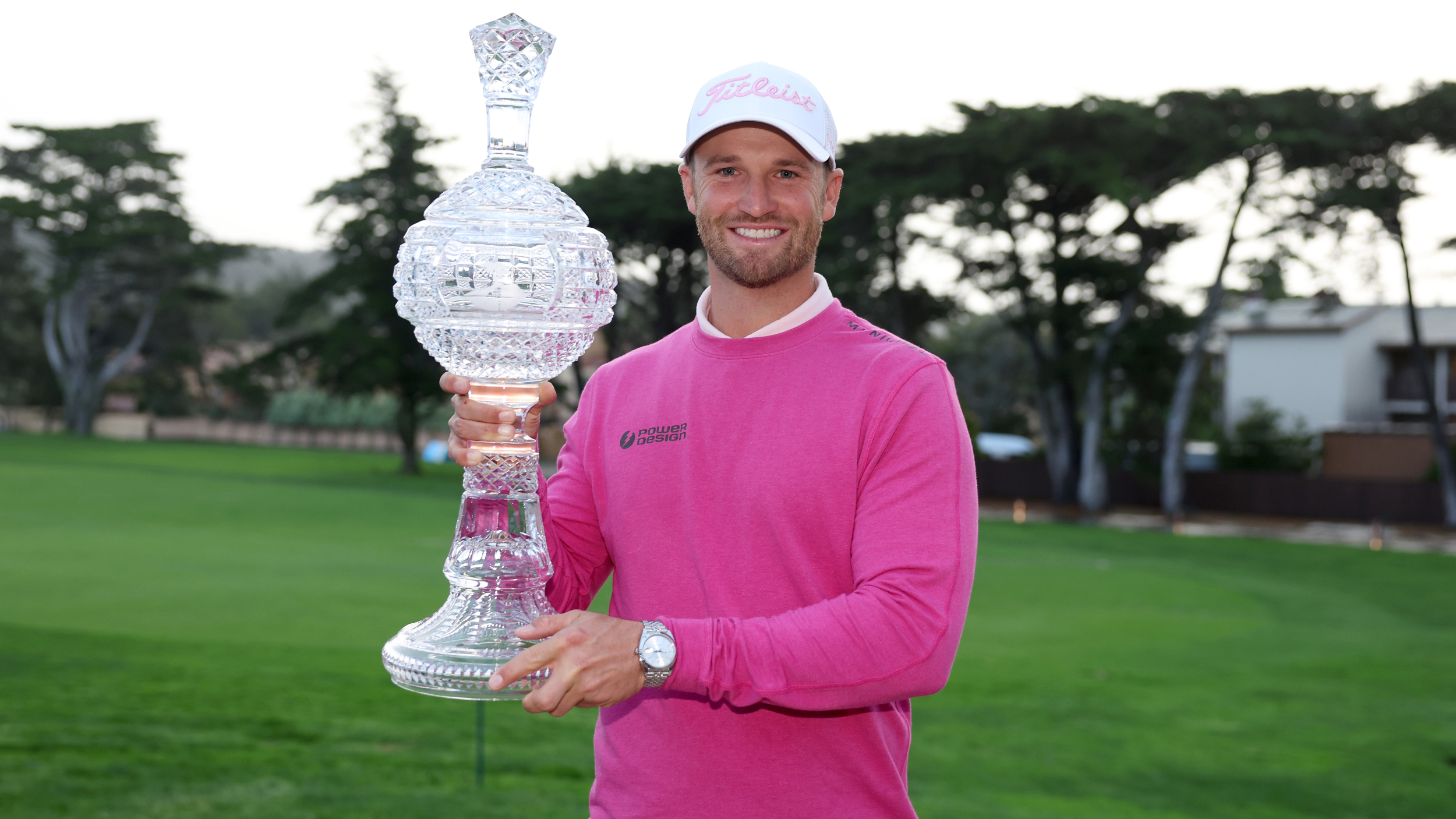 Wyndham Clark with the Pebble Beach Pro-Am trophy