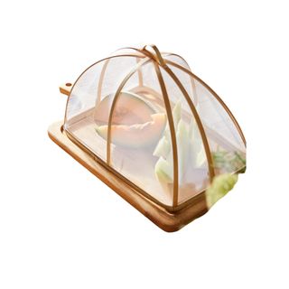 Mesh Food Cover with Wood Serving Tray