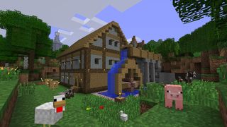 Minecraft cheats - animals stand in front of a mill house