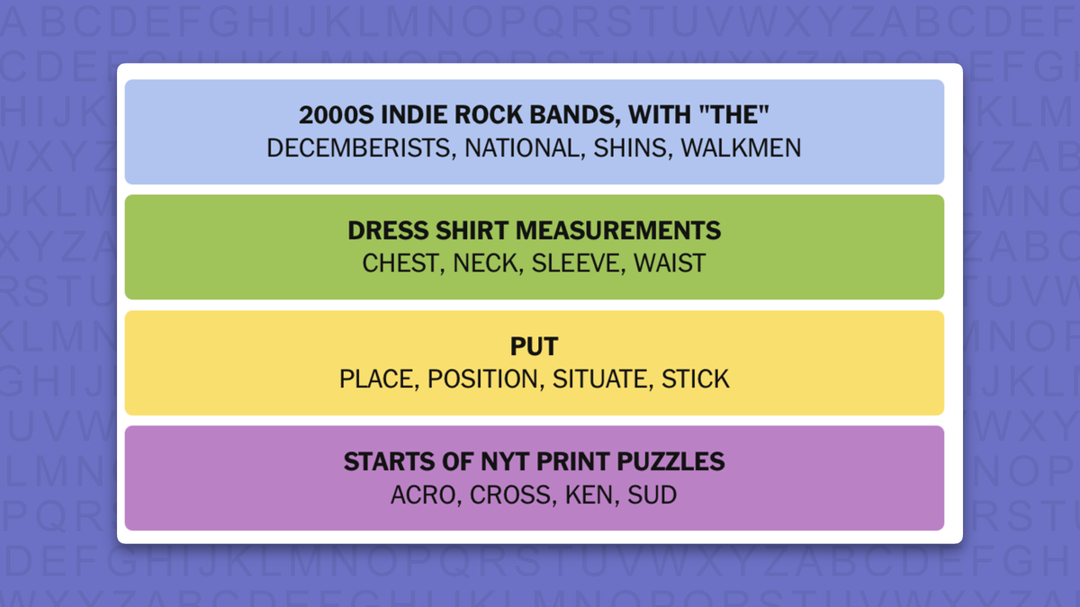 NYT Connections answers for game 1208 on a purple background