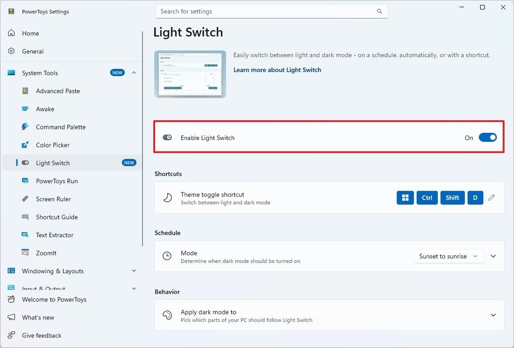 Enable Light Switch