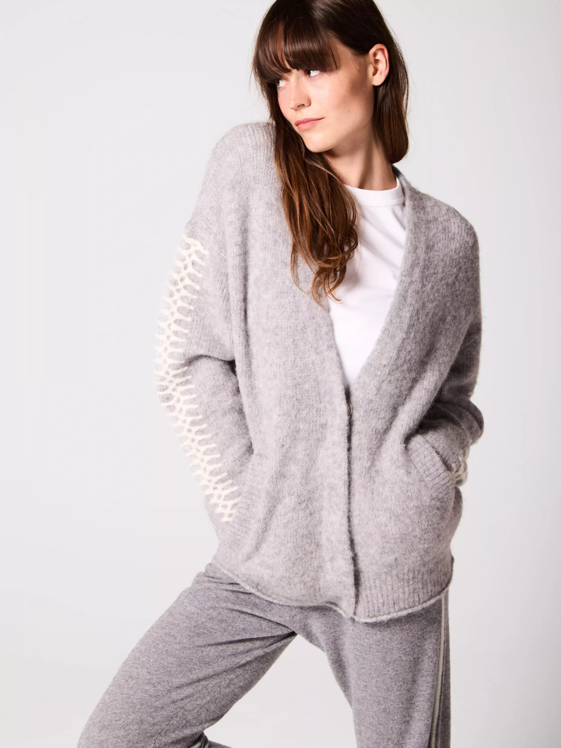 Mamu Stitch Sleeve Cardigan, Grey
