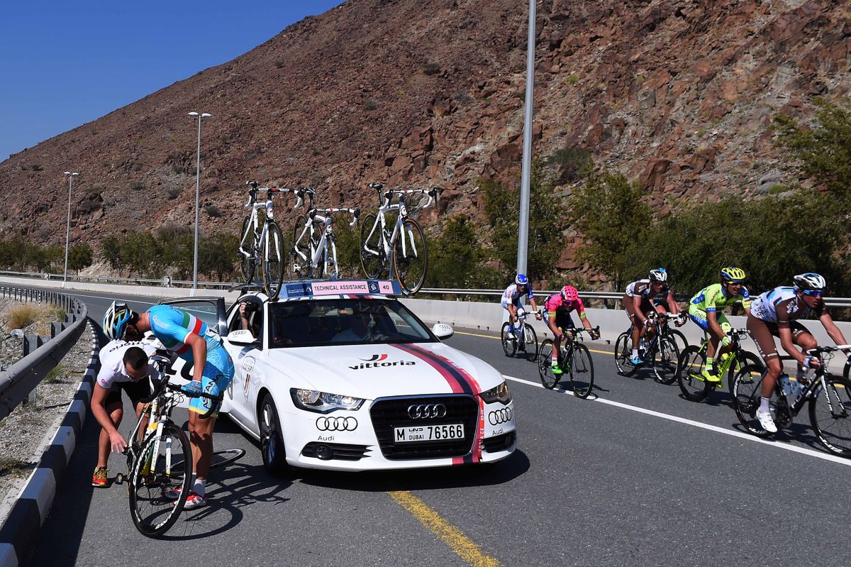 Vincenzo Nibali is stopped with a mechanical