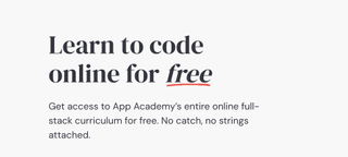 A screenshot of the App Academy Open website showing a call to action for people to sign up to free coding lessons