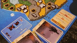 Cards and tokens on the Horizons of Spirit Island board