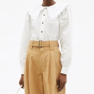 white wide collar blouse