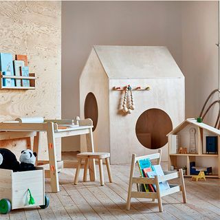 wooden room with childrens furniture from ikea