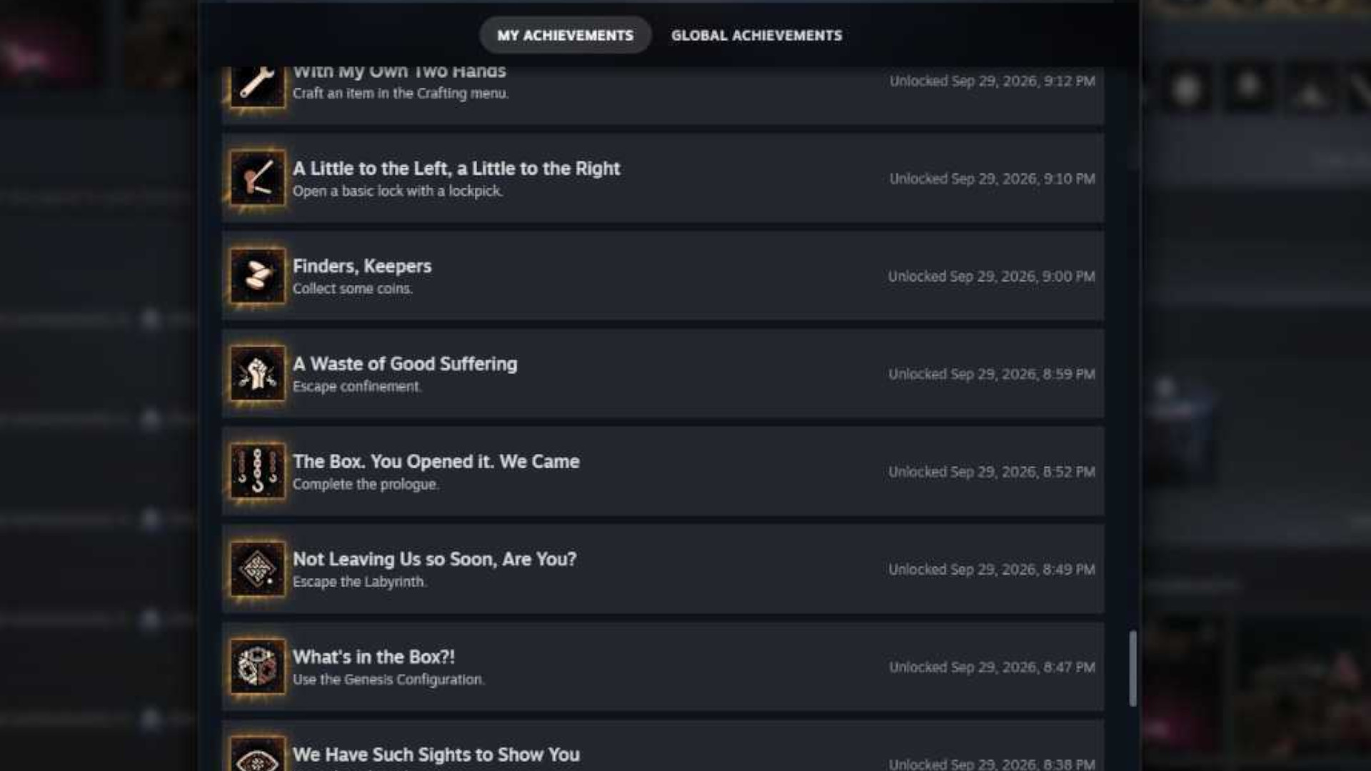 A screenshot of Valve's page on Steam showing the Steam achievement easter eggs for Hellraiser: Revival