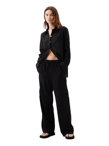 Gap Womens Wide Leg Linen Pull on Pant True Black 2 M