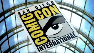 A giant banner showing the logo for San Diego Comic-Con International