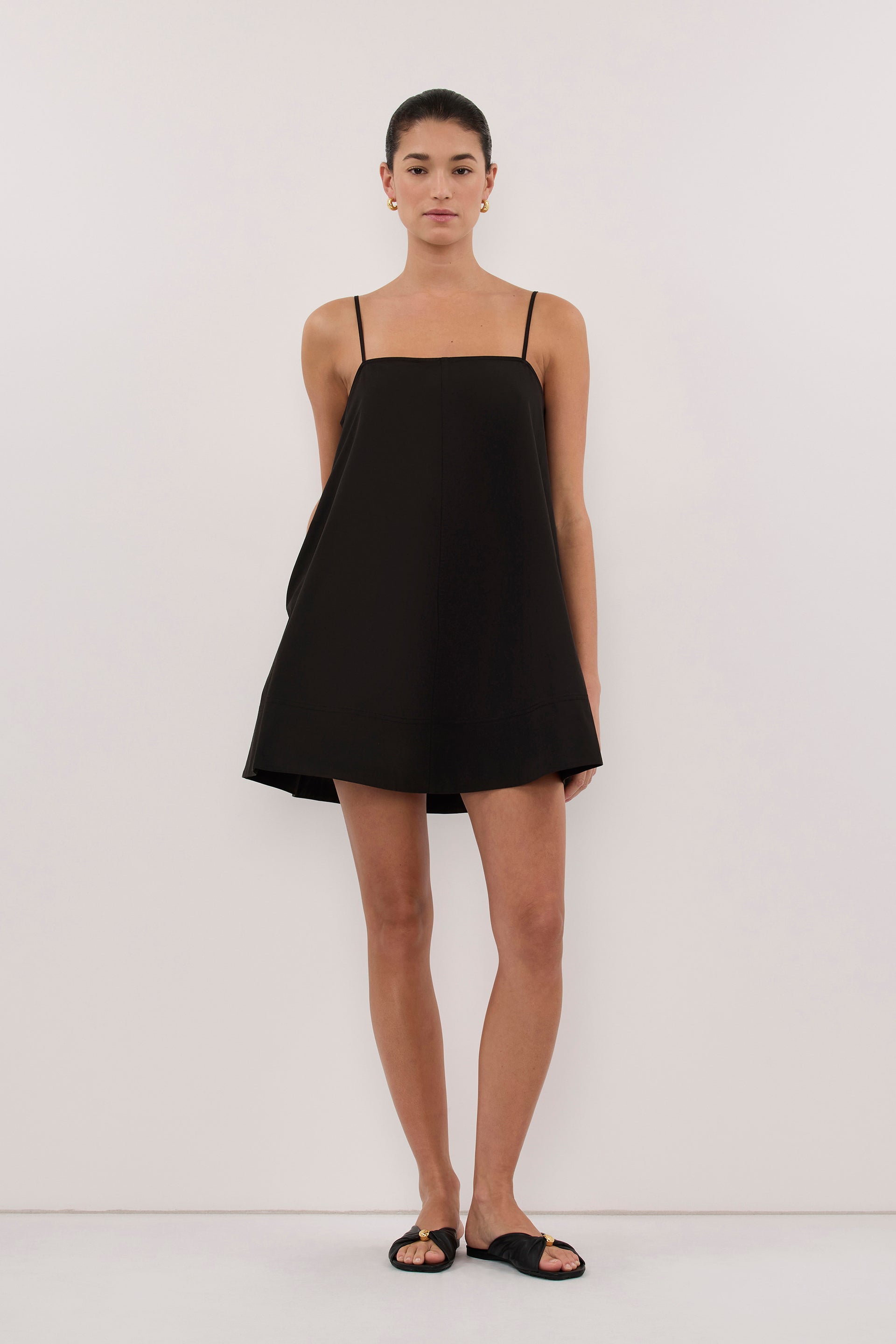 Dani Black Cotton Mini Dress - 0 / Black