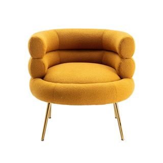 Tufted scoop shape mustard accent chair with gold legs