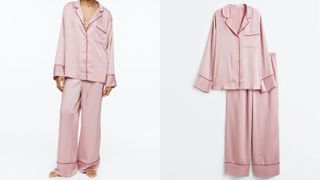 Pink pajamas set with red piping detail