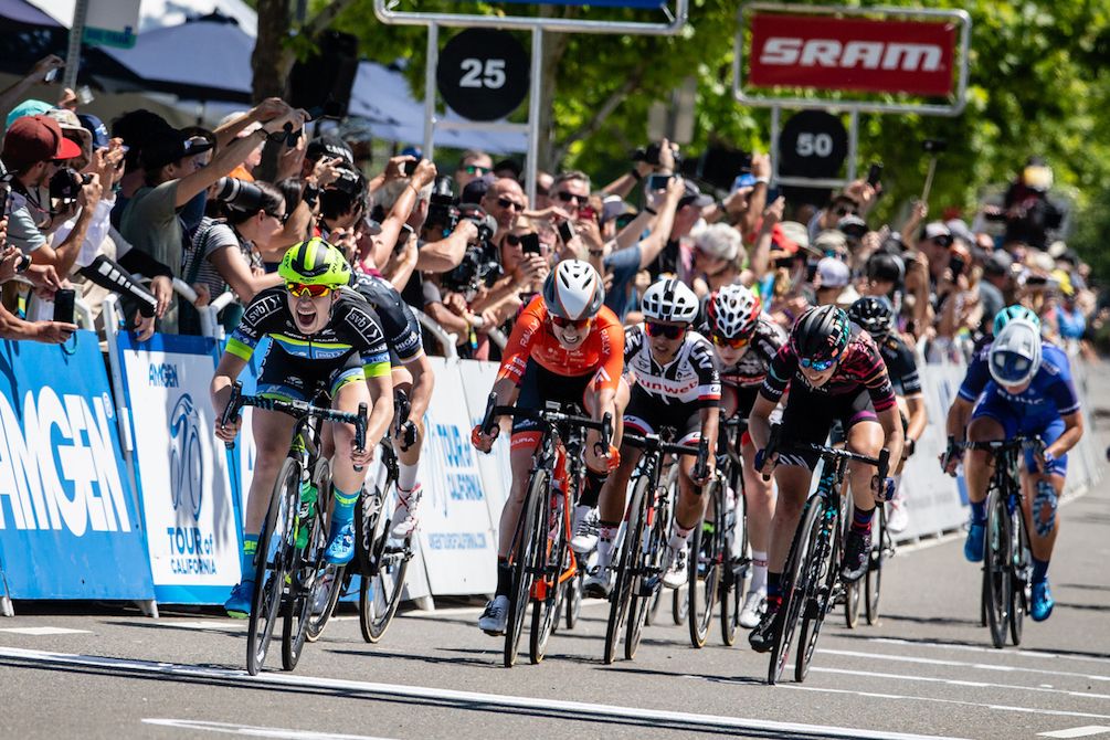 Kendall Ryan (Team Tibco) wins stage 1 of the 2018 Amgen Women's Race in Elk Grove