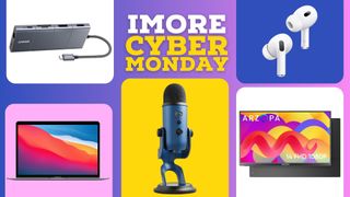 Cyber Monday showing Airpods, Microphone, MacBook Air