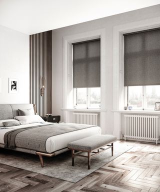 neutral bedroom with roller blinds