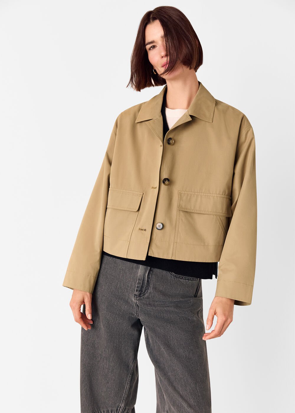 Neutral Short Cotton Trench Jacket