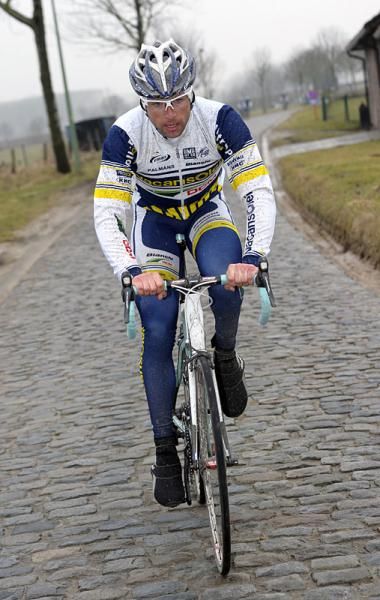 Belgium's Stijn Devolder (Vacansoleil-DCM) is at home on the cobbles.