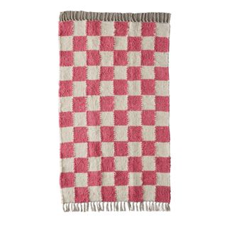 pink and white checkerboard rug